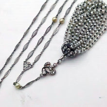 Antique Belle Epoque Art Deco Necklace Tassel gold silver diamonds pearls (7700)