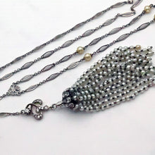 Antique Belle Epoque Art Deco Necklace Tassel gold silver diamonds pearls (7700)