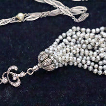 Antique Belle Epoque Art Deco Necklace Tassel gold silver diamonds pearls (7700)