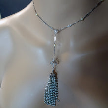 Antique Belle Epoque Art Deco Necklace Tassel gold silver diamonds pearls (7700)