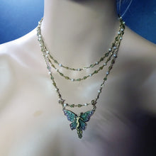 Art Nouveau woman butterfly pendant chain plique-à-jour enamel gold diamond(7701)
