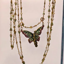 Art Nouveau woman butterfly pendant chain plique-à-jour enamel gold diamond(7701)