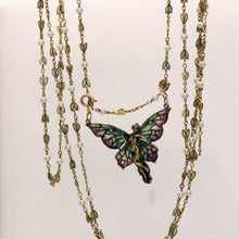 Art Nouveau woman butterfly pendant chain plique-à-jour enamel gold diamond(7701)