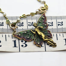Art Nouveau woman butterfly pendant chain plique-à-jour enamel gold diamond(7701)