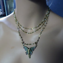 Art Nouveau woman butterfly pendant chain plique-à-jour enamel gold diamond(7701)