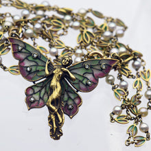 Art Nouveau woman butterfly pendant chain plique-à-jour enamel gold diamond(7701)