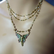 Art Nouveau woman butterfly pendant chain plique-à-jour enamel gold diamond(7701)