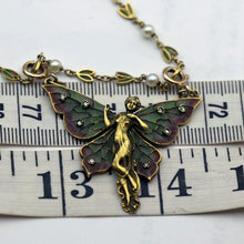 Art Nouveau woman butterfly pendant chain plique-à-jour enamel gold diamond(7701)
