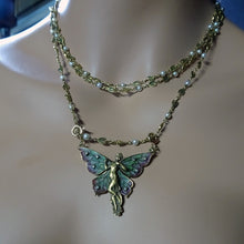 Art Nouveau woman butterfly pendant chain plique-à-jour enamel gold diamond(7701)