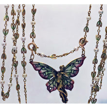 Art Nouveau woman butterfly pendant chain plique-à-jour enamel gold diamond(7701)