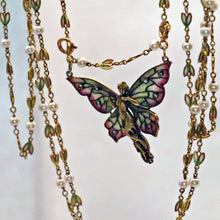 Art Nouveau woman butterfly pendant chain plique-à-jour enamel gold diamond(7701)