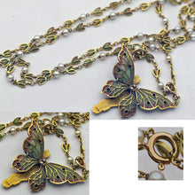 Art Nouveau woman butterfly pendant chain plique-à-jour enamel gold diamond(7701)