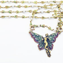 Art Nouveau woman butterfly pendant chain plique-à-jour enamel gold diamond(7701)