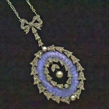Antique Necklace pendant platinum gold diamonds pearls guilloche enamel (7702)