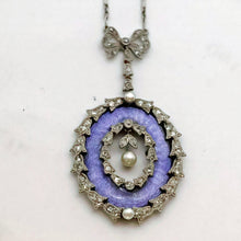 Antique Necklace pendant platinum gold diamonds pearls guilloche enamel (7702)