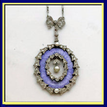 Antique Necklace pendant platinum gold diamonds pearls guilloche enamel (7702)