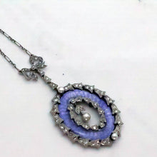 Antique Necklace pendant platinum gold diamonds pearls guilloche enamel (7702)
