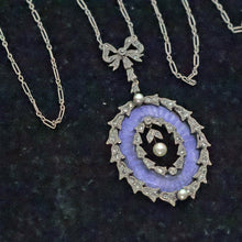 Antique Necklace pendant platinum gold diamonds pearls guilloche enamel (7702)
