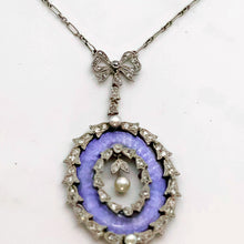 Antique Necklace pendant platinum gold diamonds pearls guilloche enamel (7702)