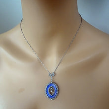 Antique Necklace pendant platinum gold diamonds pearls guilloche enamel (7702)