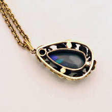 Art Nouveau Arts & Crafts pendant necklace black opal diamond gold American(7703)