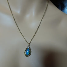 Art Nouveau Arts & Crafts pendant necklace black opal diamond gold American(7703)