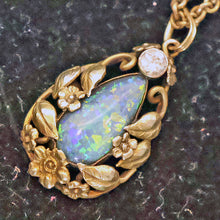 Art Nouveau Arts & Crafts pendant necklace black opal diamond gold American(7703)
