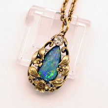 Art Nouveau Arts & Crafts pendant necklace black opal diamond gold American(7703)