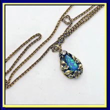 Art Nouveau Arts & Crafts pendant necklace black opal diamond gold American(7703)