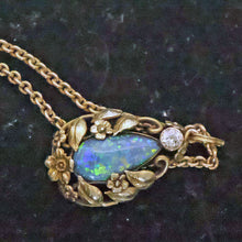 Art Nouveau Arts & Crafts pendant necklace black opal diamond gold American(7703)