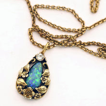 Art Nouveau Arts & Crafts pendant necklace black opal diamond gold American(7703)