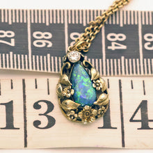 Art Nouveau Arts & Crafts pendant necklace black opal diamond gold American(7703)