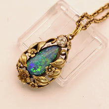 Art Nouveau Arts & Crafts pendant necklace black opal diamond gold American(7703)