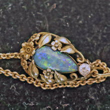 Art Nouveau Arts & Crafts pendant necklace black opal diamond gold American(7703)