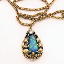 Art Nouveau Arts & Crafts pendant necklace black opal diamond gold American(7703)