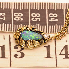 Art Nouveau Arts & Crafts pendant necklace black opal diamond gold American(7703)