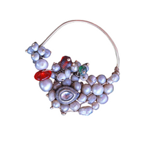 Antique Indian Nath Nose Ring high k gold paste gems pearls early 1900's (6455) (Copy)