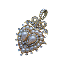 Antique Pendant Brooch 18k Gold Pearls Diamond Heart Romantic w Appraisal (6658)