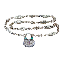 Antique Georgian Locket Pendant Gold Chain 15k Gold Emeralds Ruby Diamond (6735)