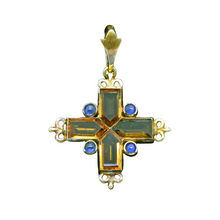 GIULIANO Antique Victorian Cross Pendant 18k Gold Sapphires Citrines (6771)
