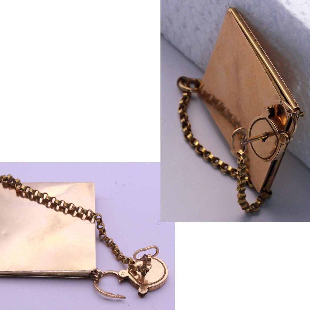 Antique Georgian Picture Locket Pendant Fob w Lock, Key 18k Gold Unisex (6876)