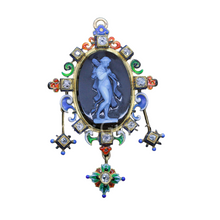 Jules Wiese Antique Pendant Cameo Hercules Lion 18k Gold Diamonds Enamel (6900)