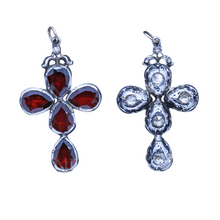 Antique Georgian Cross Pendant Silver Diamonds Garnets Reversible Unisex (6908)