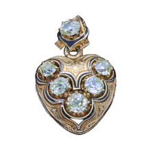 Antique Victorian Heart Pendant Locket 18k Gold Diamonds Enamel French (7096)