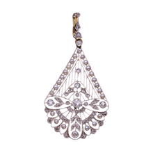 Antique Edwardian Pendant Platinum Gold Diamonds Pearls Europe Bridal (7194)