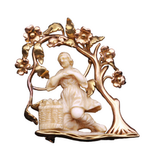 Antique Brooch 1758 whale carving Art Nouveau 18k gold mount Saintly statue(7287)