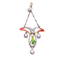 Antique Art Nouveau Pendant Gold Platinum Diamonds Pearls shaded Enamel (7328)
