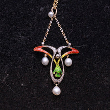 Antique Art Nouveau Pendant Gold Platinum Diamonds Pearls shaded Enamel (7328)