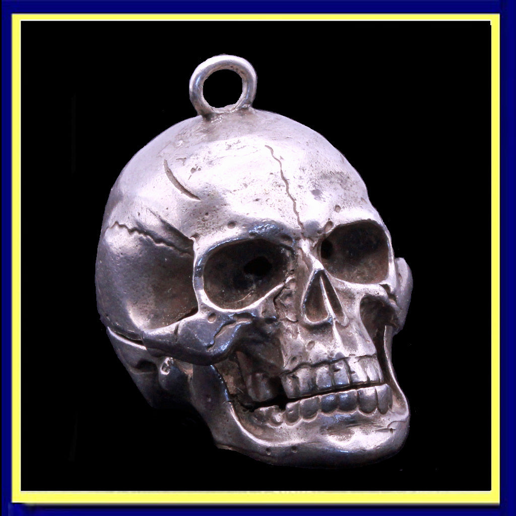 Antique vintage silver skull pendant man's memento mori goth amulet