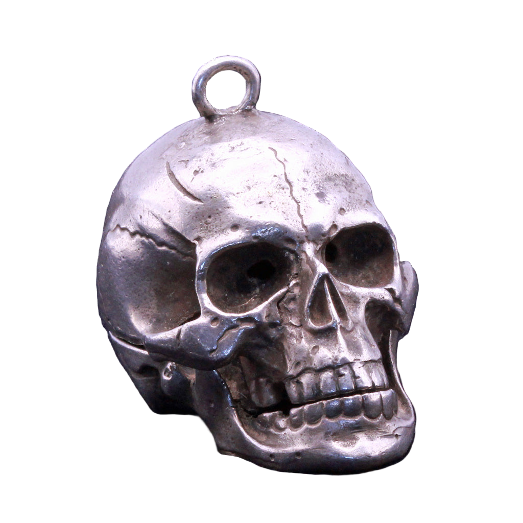 Antique Vintage silver skull pendant opens Man's Biker Memento Mori Goth (7347)